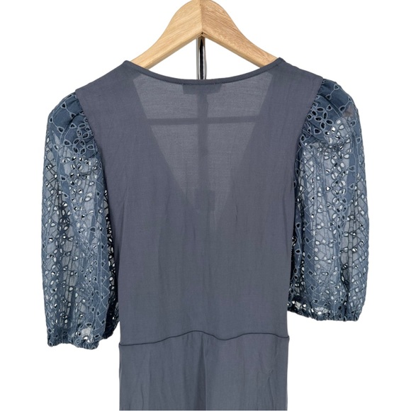 Heartloom Shirley Dress Jersey Knit Embroidered Puff Sleeve Blue size Small NWT - Picture 8 of 14